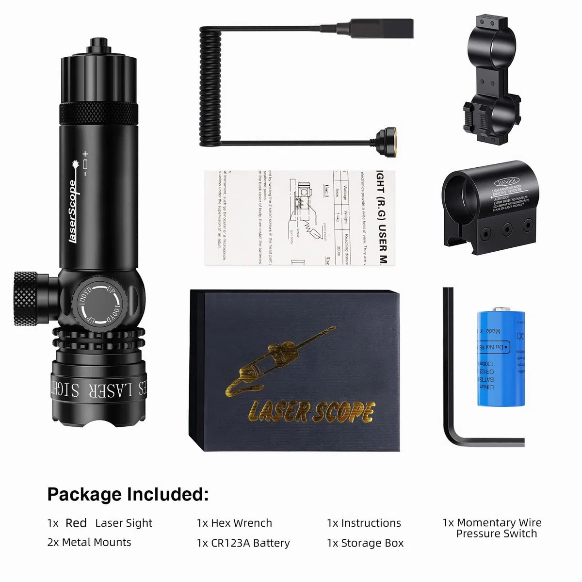 KinZon Viseur Laser Rouge Tactique avec Interrupteur à Pression, avec Montage sur Rails Picatinny Weaver 20mm et Mlok, Lunette de visée pour Fusil de Chasse et Airsoft