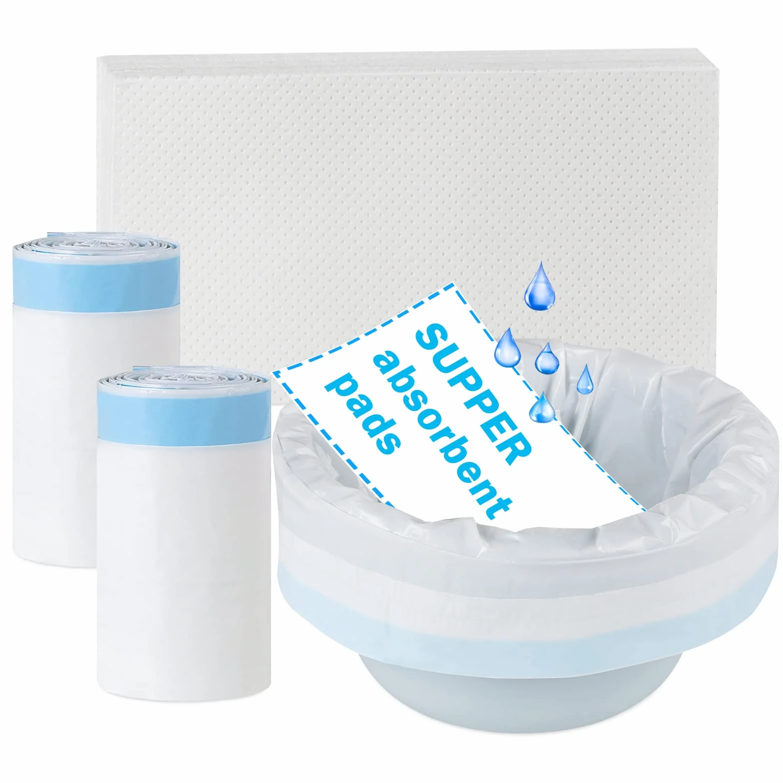 Lot de 40 sacs poubelle jetables super absorbants pour chaise percée, sacs de toilette portables, sacs de toilette de camping universels