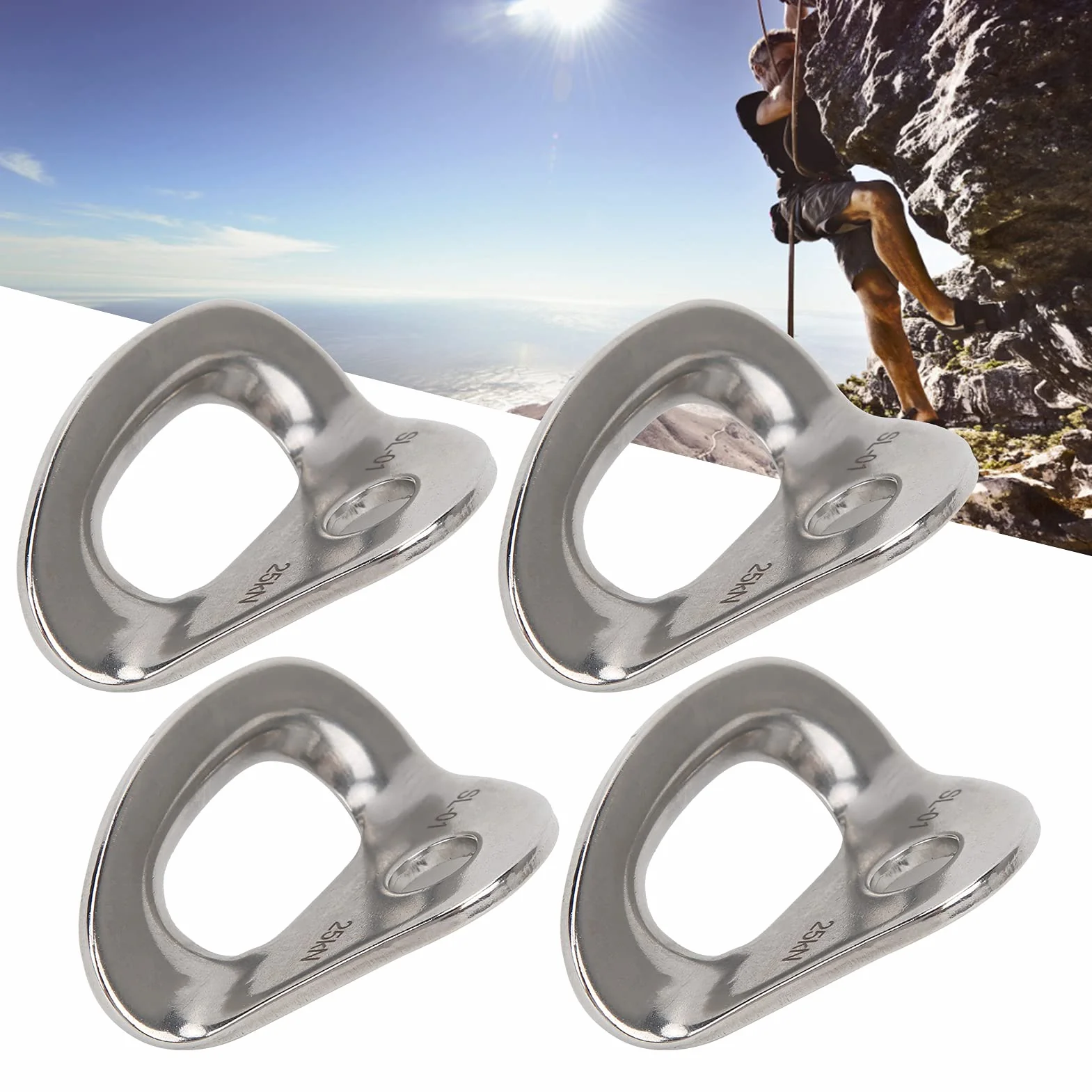 Ausla 4 Pièces de Plaques d'ancrage pour Escalade Ancres en Acier Inoxydable 25KN Capacité de Charge avec Polissage Vibré pour Rappel Sauvetage Ingénierie