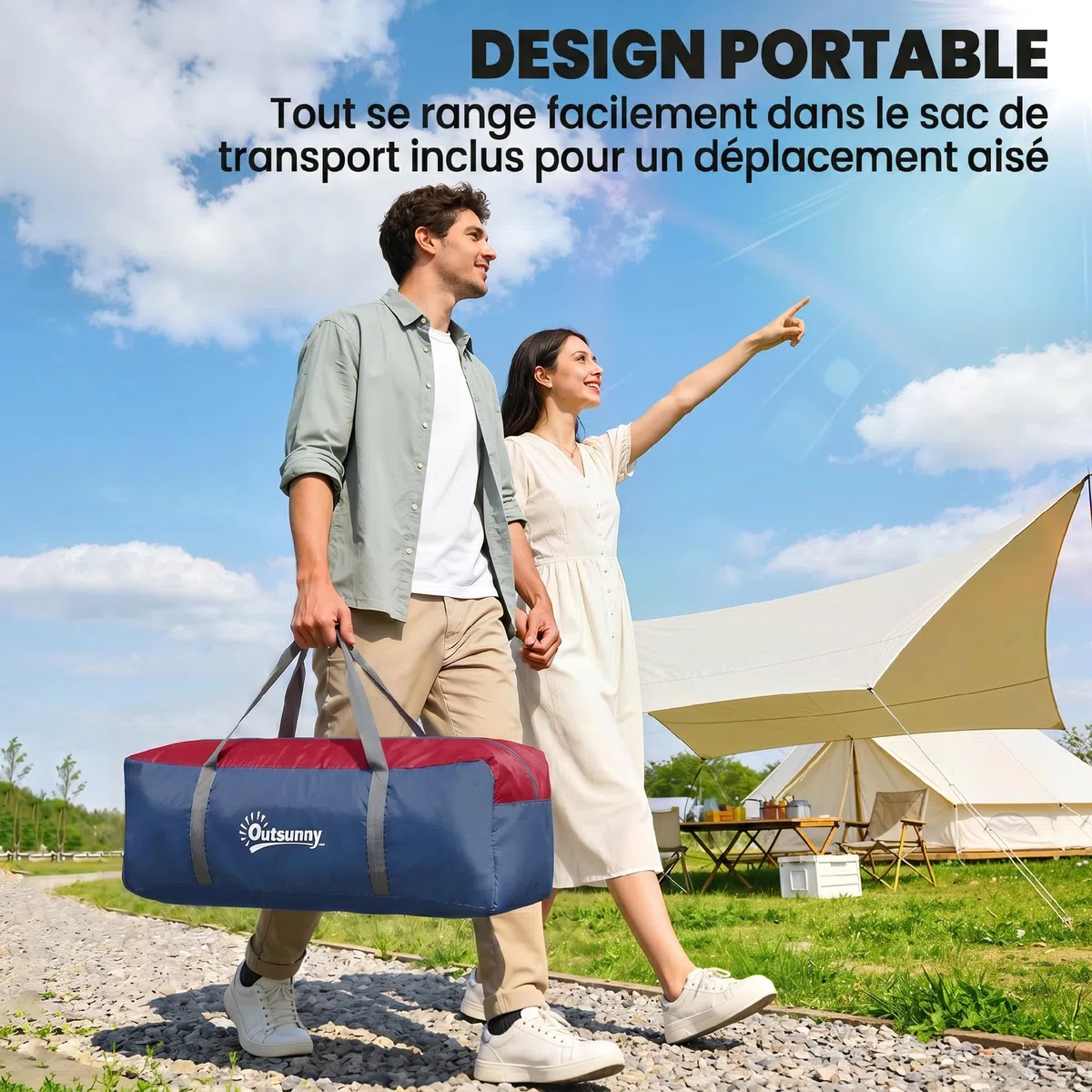 Outsunny Tente de Camping familiale 5 pers. - Tente tunelle ventilée Facile à Monter - Grande Porte + 2 fenêtres - 4,55L x 2,2l x 1,8H m Fibre Verre Polyester Oxford