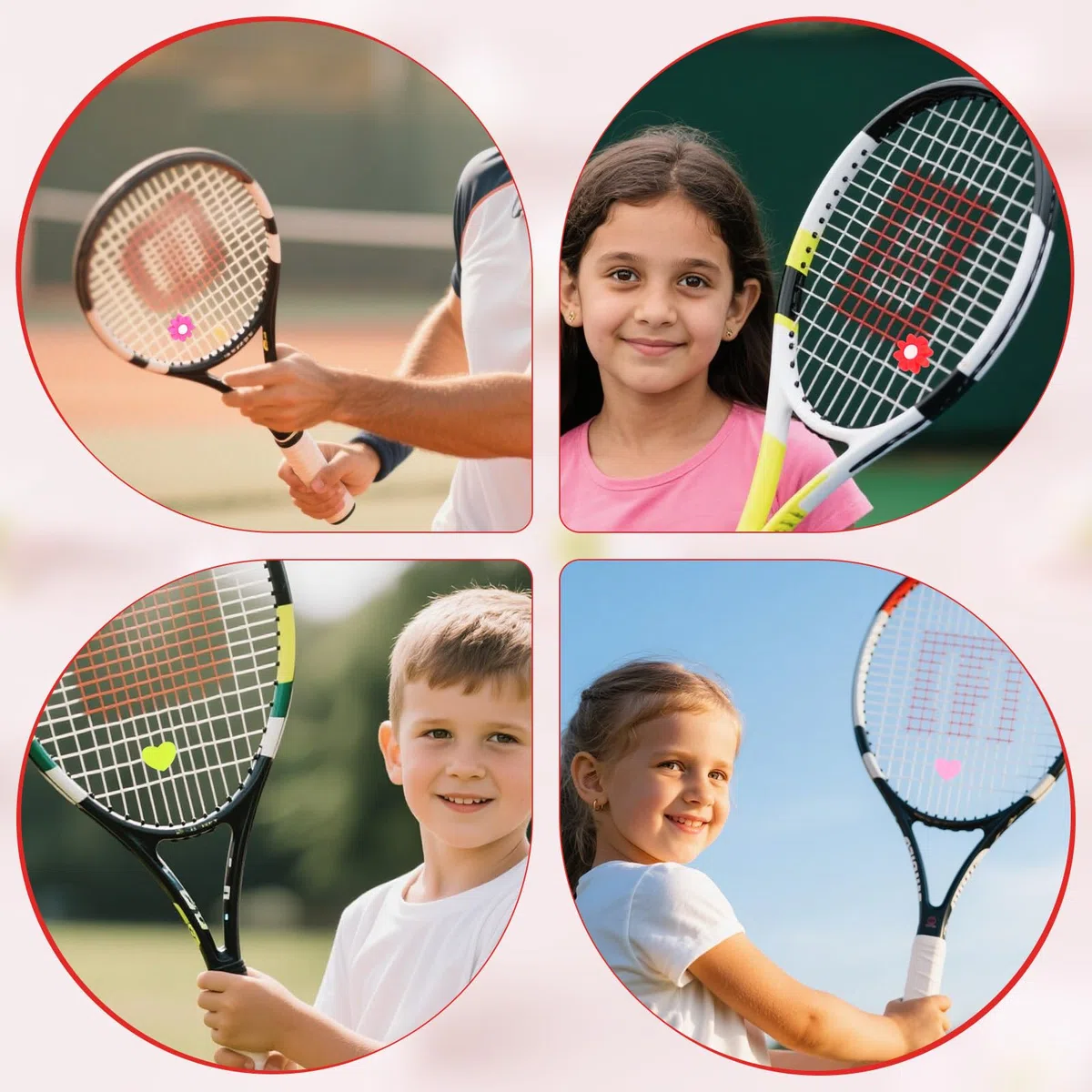 lasuroa 8pcs Amortisseurs Raquette Tennis, Raquette Tennis Silicone Forme Cœur et Fleur Amortisseur Vibrations Accessoires et Cadeaux Pratiques