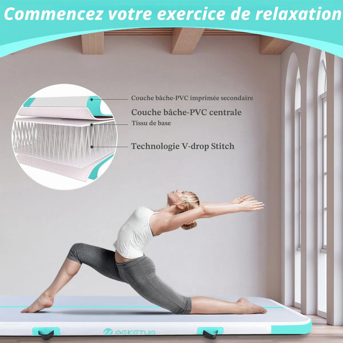 Air Track Tapis de Gymnastique Rythmique Gonflable 2m 3m 4m 5m Epais 10/20cm pour la maison, l'entraînement, le tumbling, le yoga, l'extérieur, le fitness