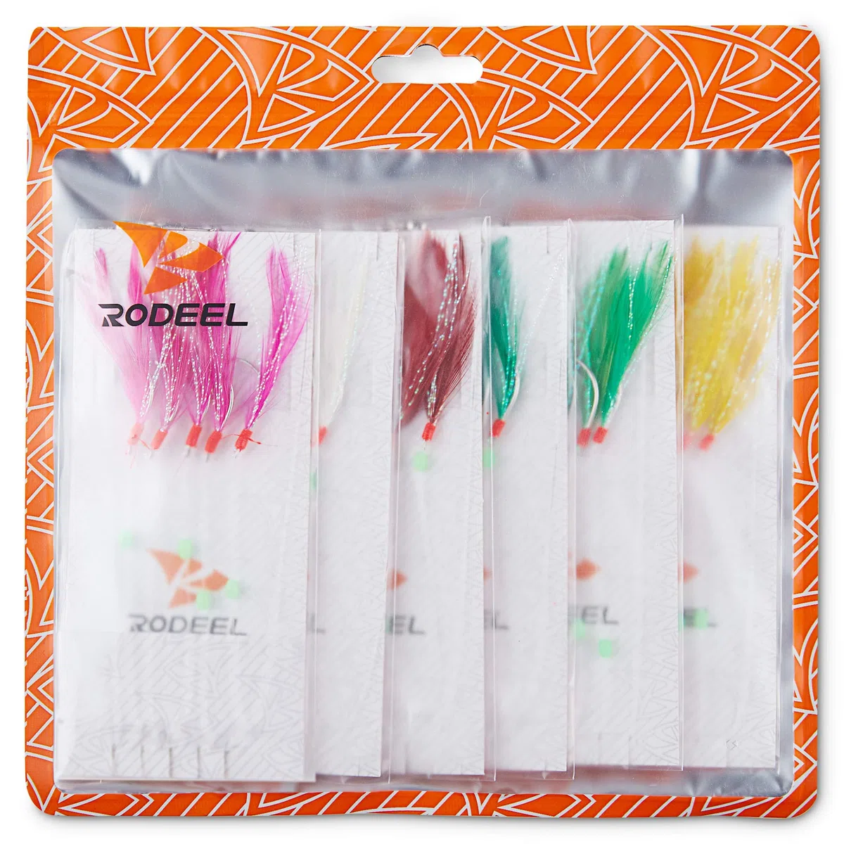 Rodeel Lot de 6 hameçons 5 hameçons de pêche en plumes, A. 6 PCS, 6 Colors, 5 Hooks