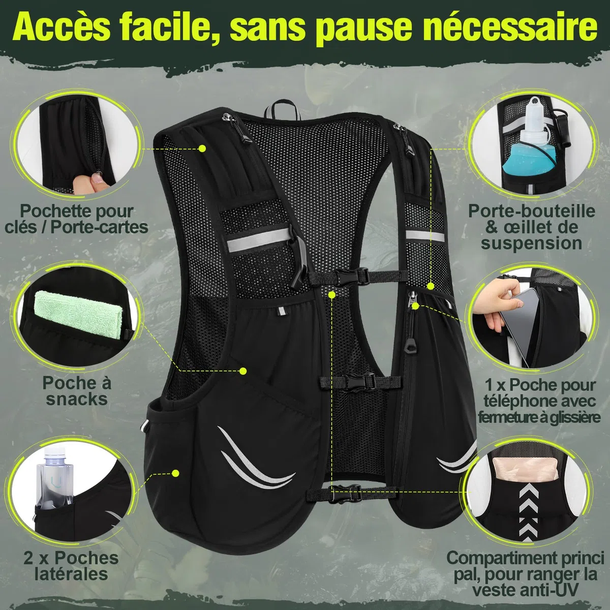 Charmofun Sac Hydratation Running, Gilet Hydratation Running Femme Homme, Gilet Trail Sac à Dos Léger et Respirant avec 2 Bouteille Souple 500ml pour Course à Pied, Randonnée, Cyclisme, Marathon