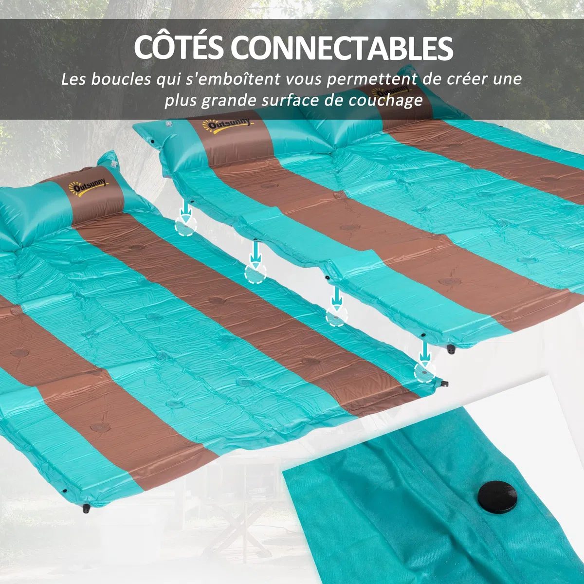 Outsunny Matelas de camping 2 personnes ultra léger avec oreiller et sac de transport Tapis de Couchage imperméable pour Randonnée, Voyage, Camping