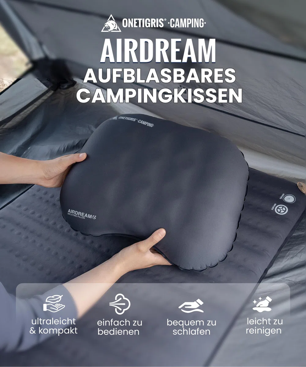 OneTigris Airdream Coussin gonflable d'extérieur, coussin de camping, ultra léger, petit coussin d'air pour randonnée, voyage et voiture