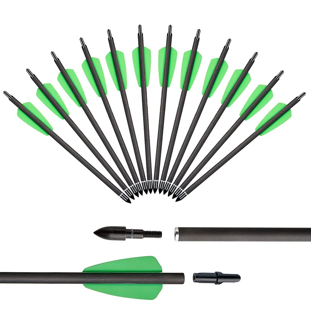 Huntingdoor Flèches en Carbone à Boulon d'arbalète de 7,5 "avec Pointe de flèche remplaçable et flèche de Chasse à l'arc à ailettes en Plastique de 2" pour arbalète Adder Cobra System