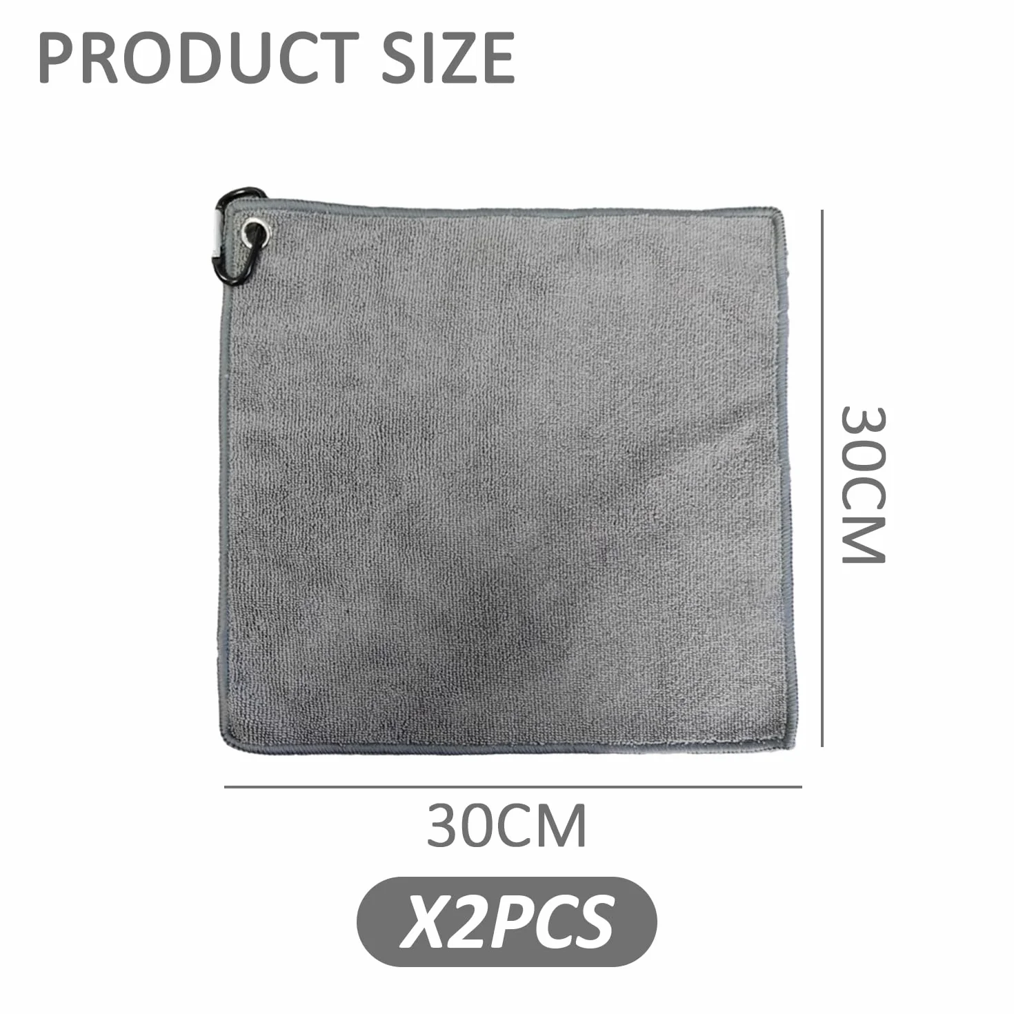 MEMOFYND Lot de 2 serviettes de golf, multifonctionnelles, absorbantes, avec mousqueton, pour sport et fitness, en microfibre, noir/gris, 30 x 30 cm