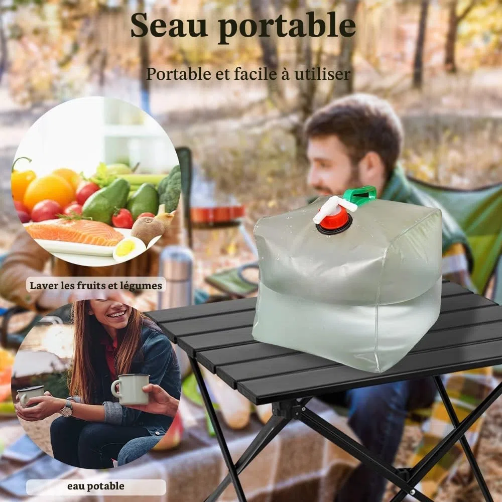 dellyy Bidon 20L, 2 Pièces Grande Capacité Bidon Pliant Eau avec Robinet, Reservoir Eau Pliable sans BPA, pour Camping Picnic