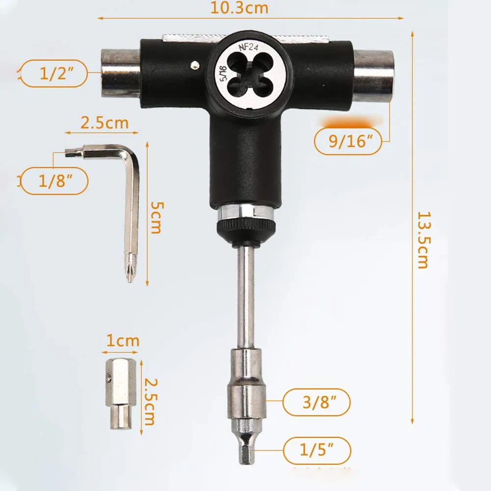 SEIWEI Outil de skateboard portable en T pour réparation de longboard - Outil multifonction pratique avec clé à cliquet en T
