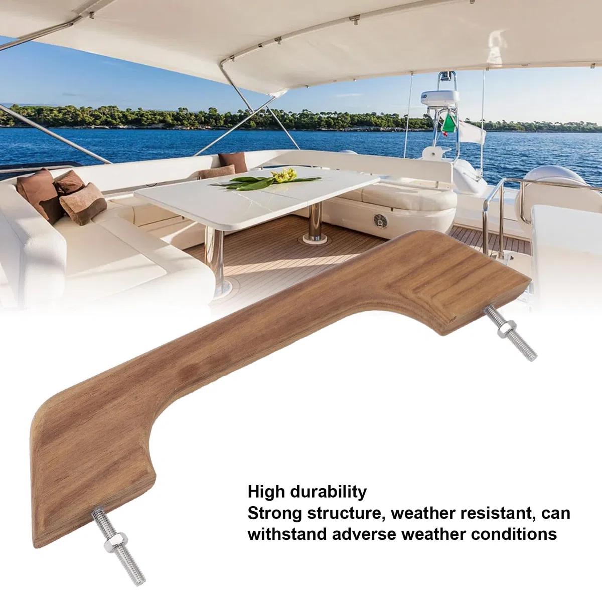 Fabater Main Courante en Teck - Boucle Simple Poignée de Maintien pour Bateau de 12 Pouces - Barre D'appui Résistant Aux Intempéries - Accessoires Marins D'accoudoir de Navigation de Plaisance de RV