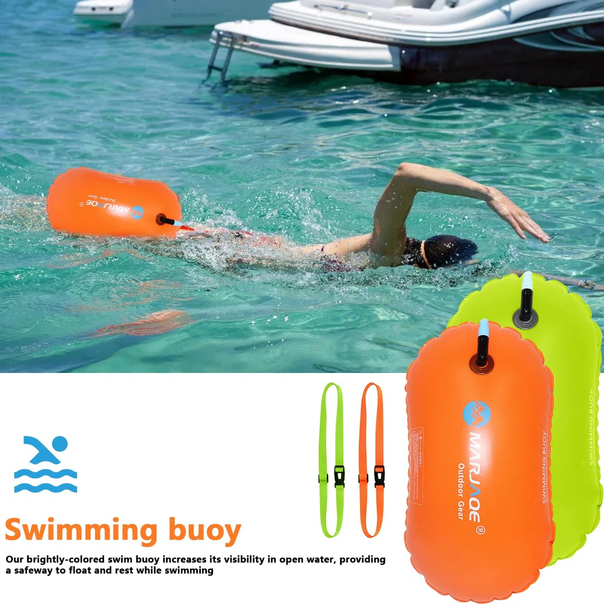 Bouée de Natation avec Bouchons d'oreille et Pince-Nez,Bouée de Natation Swim Buoy Eau Libre pour Triathlètes, Kayakistes, Plongeurs en Apnée