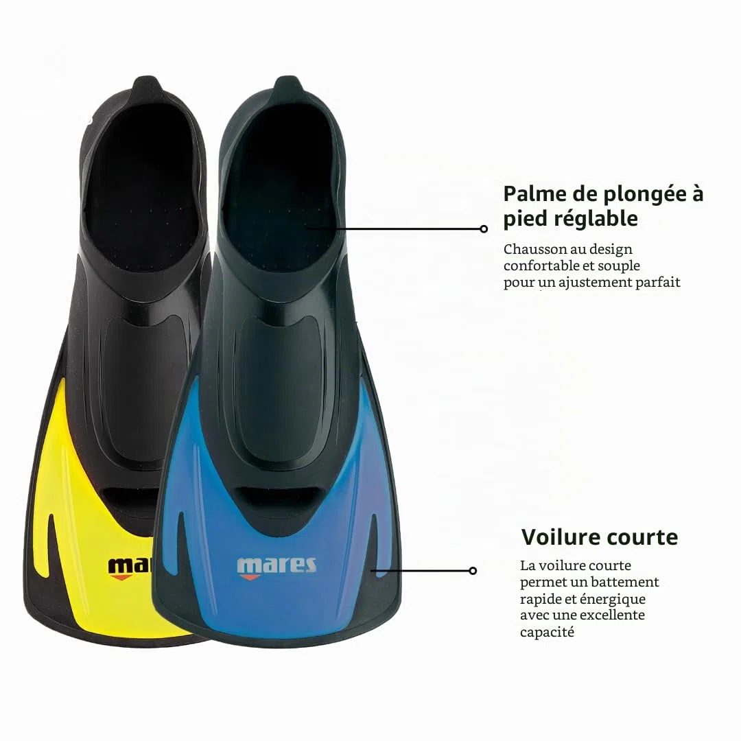 Mares Hermes – Palmes Courtes polyvalentes Unisexe pour Natation et plongée, Palmes Natation Piscine Confortables et légères avec Chausson Ouvert