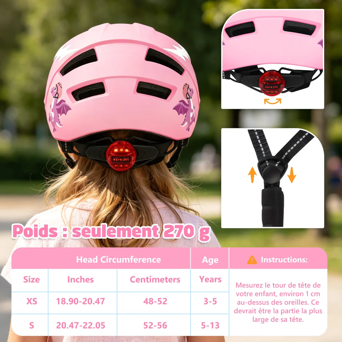 JONRRYIN Casque Vélo pour Enfants Filles et Garçons, Réglables Casques de Protection pour Skateboard vélo Trottinette Rollers Patinage