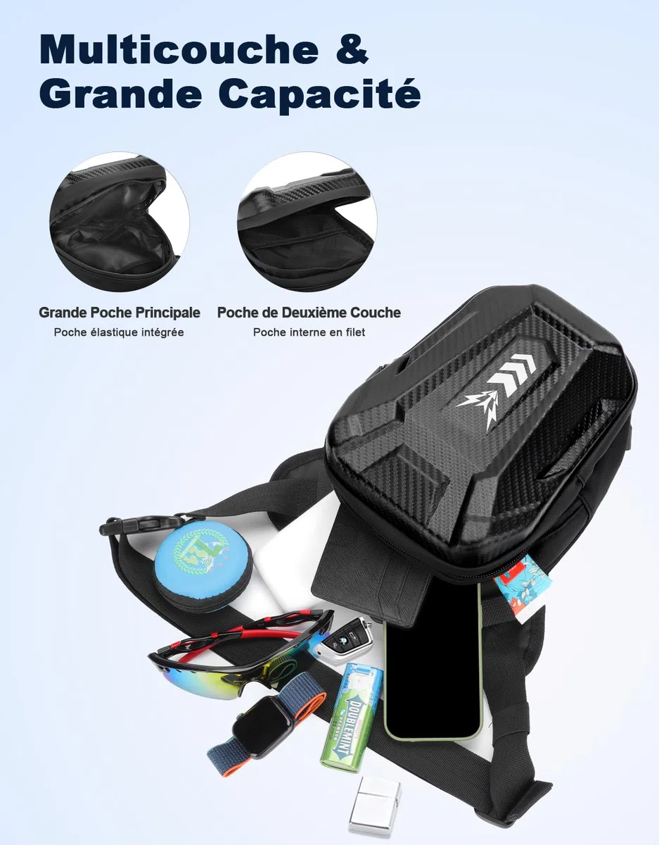 Sacoche de Jambe Moto, [Capacité Extensible] Sac Banane Pochette Ceinture Homme & Femme, Coque EVA, Bande Réfléchissante et Sangle de Jambe Réglable, Leg Pack pour Cyclisme Course Randonnée