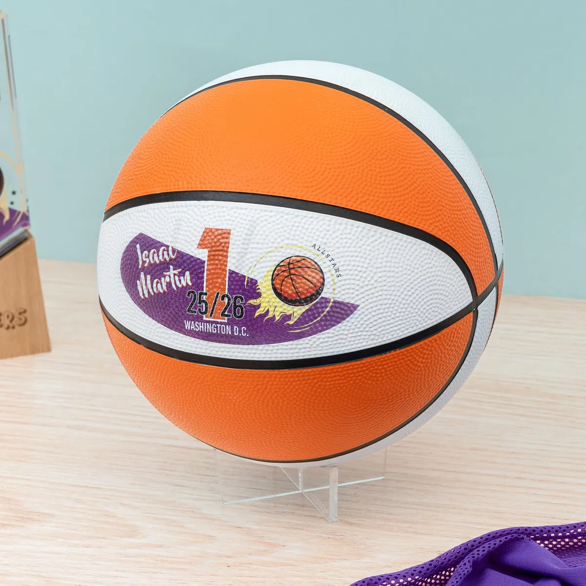 Wanapix | Ballon de Basket Personnalisé Décoratif | Basket Ball Taille 7 | avec Pied de Support | Ballon Basket Enfant et Adultes