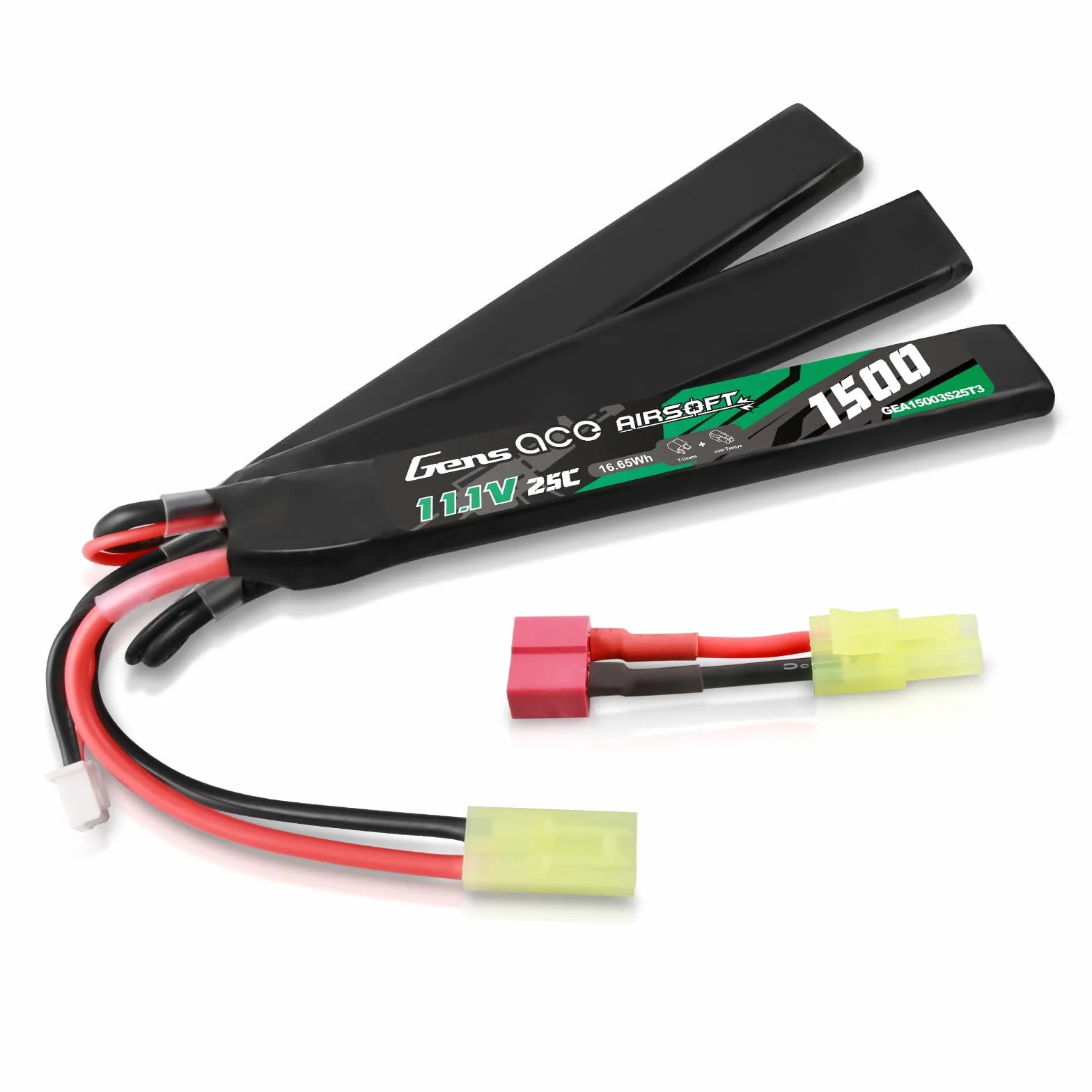 Gens ace 3S Batterie Lipo Airsoft 11,1V 1500mAh 25C 3S1P 3X Nunchuck avec Connecteur TMY, pour Répliques AEG M4 CM16 R15