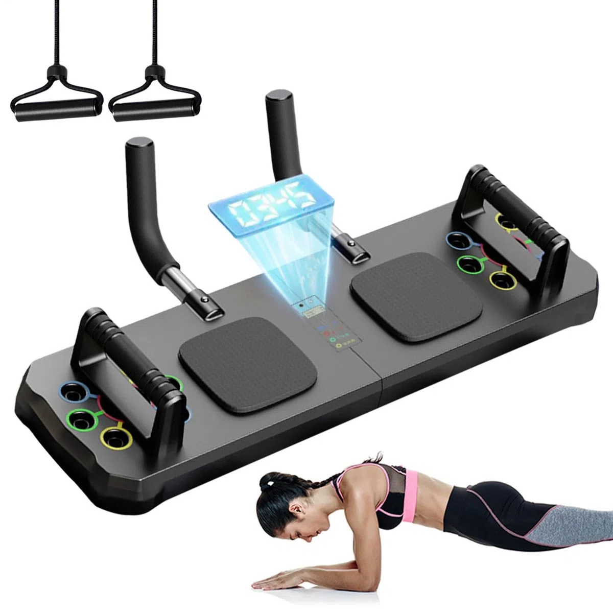 Conseil de remise en forme - Planche de pompes musculaires avec minuterie - Planche de pompes multifonction antidérapante pour exercices à domicile, fitness et musculation