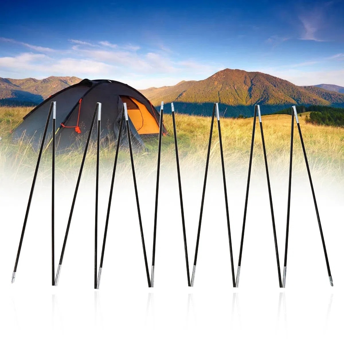 Poteaux de Tente en Fibre Verre, Arceau de Tente Mât de Bâche, Poteau de Support de Tente, pour tiges de Support Kit de Cadres d'auvent, 2 Ensembles x 7 Sections de poteaux de Tente
