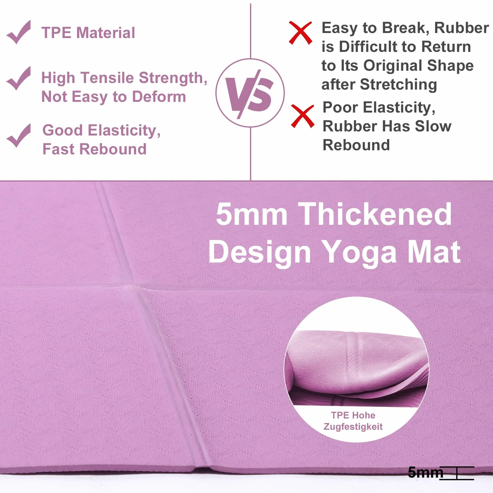 Tapis Yoga - Tapis Pilates Pliable - Yoga Mat TPE - Tapis De Sport 183x61cm - 5mm Épais Tapis Yoga Voyage Pour Gym Et Voyage