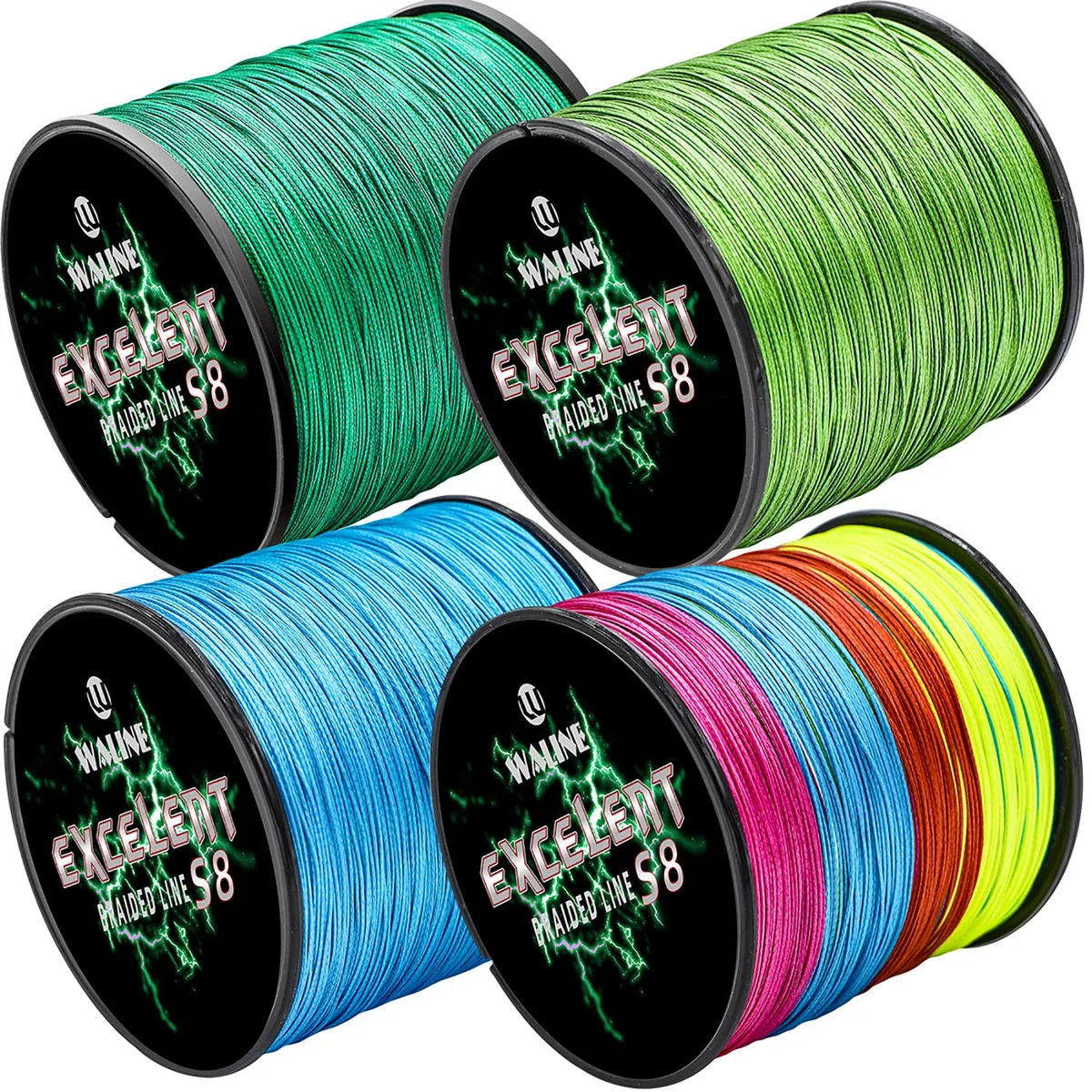 Waline 8 brins de ligne de pêche tressés en polyéthylène très résistant Vert Multicolore 300 m 500 m 20 lb 30 lb 40lb 60lb 8-Way 8-Way