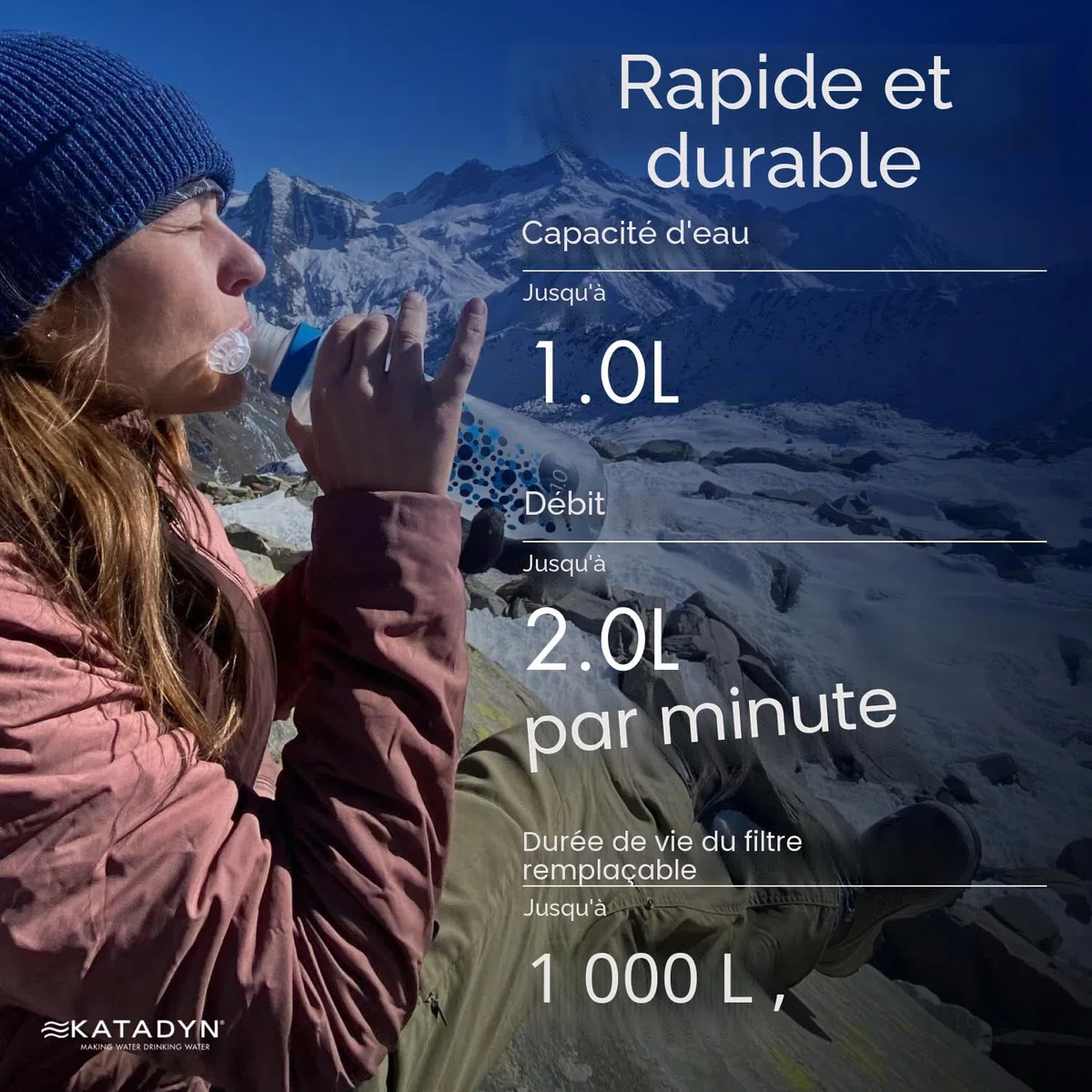 Katadyn BeFree 8018006 Filtre à eau 1,0 L Débit rapide Membrane 0,1 micron EZ Clean pour sports d'endurance, camping et randonnée Taille unique