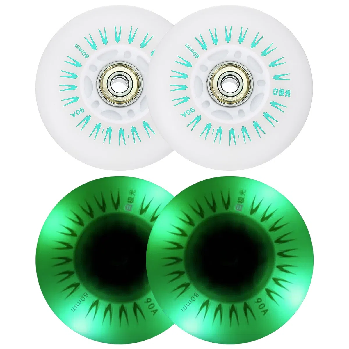 PATIKIL Roues de Patins en Ligne Lumineuses Colorées de 80 mm, 4 Pièces Roues de Rouleau en Ligne Clignotantes à LED 90A PU avec Roulements pour Remplacement de Trottinette, Vert