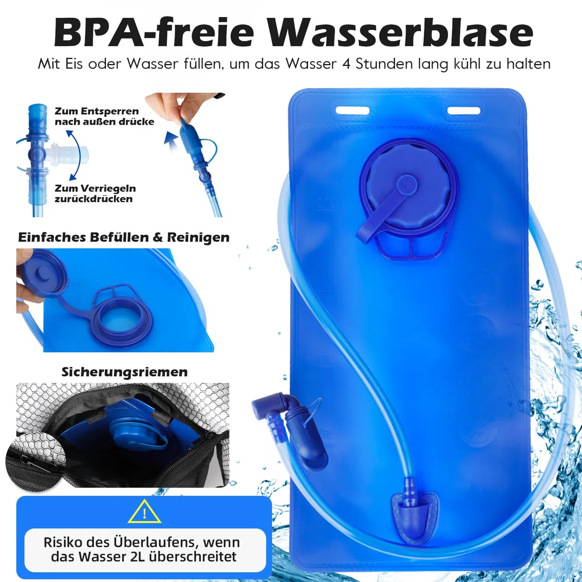 Sac à Dos d'hydratation avec Poche à Eau de 2 l, léger, Respirant, avec 3 Poches Couches, Bretelles renforcées pour la randonnée, la Course, Le Cyclisme