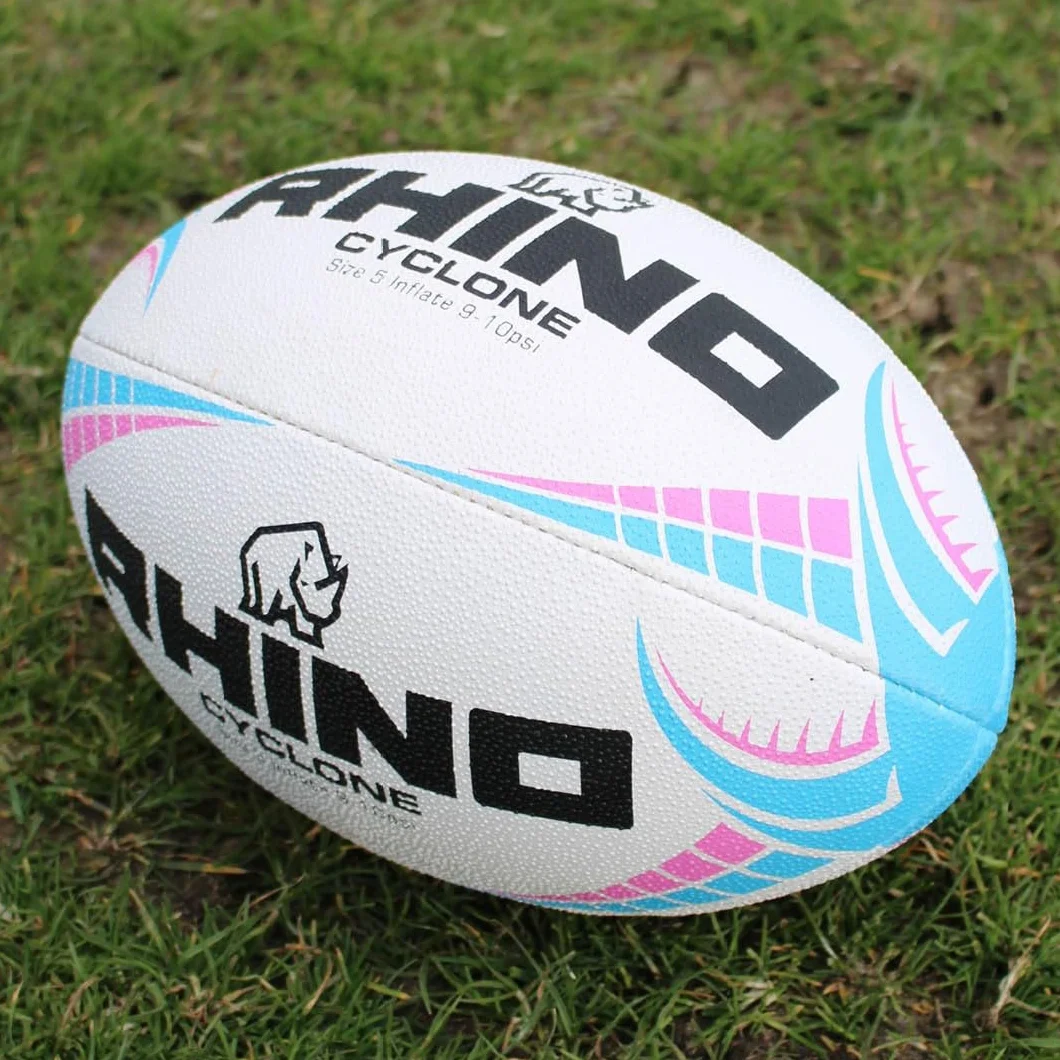Ballon de Rugby Cyclone Blanc/Bleu Clair/Rose Taille 3