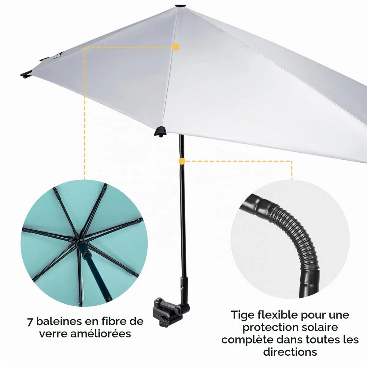 G4Free SPF 50+ Parapluie de Plage Réglable XL 47" x 45" avec Pince Universelle pour Chaise Golf Cart Buggy Bleacher Patio
