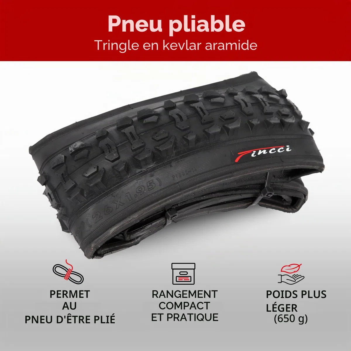 Fincci Set Pneu VTT 26 x 1.95 Pouces 50-559 ETRTO 60 TPI - Haute Performance et Souplesse - Inclus 1 Chambre à Air Valve Schrader - Idéal pour VTT de Loisir et Chemins Mixtes