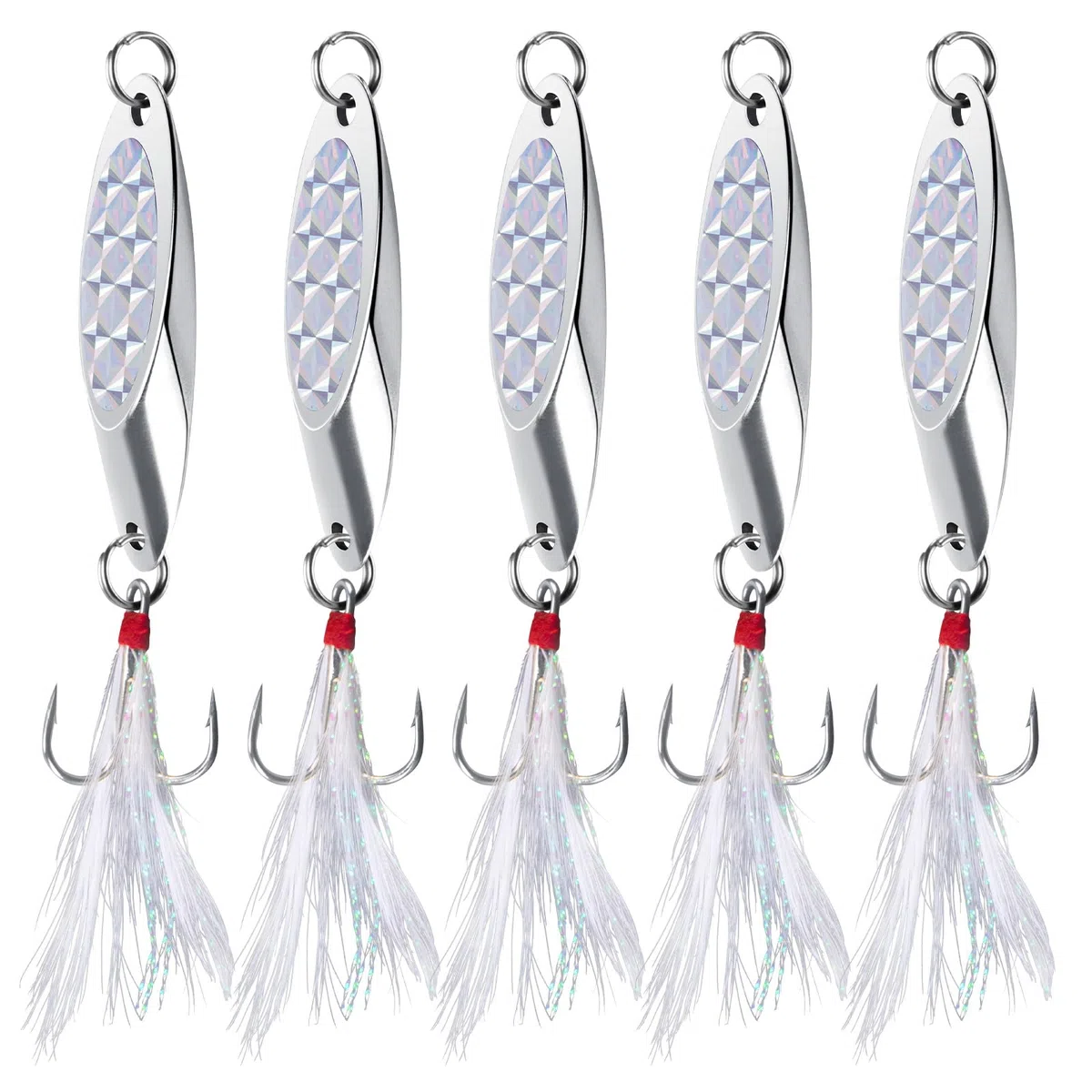 Alwonder Leurres de pêche en mer Dexter Cuillères en métal Cuillères sauteuses hameçons triples avec lame à hochet Rouge Long Cast pour bar, morue, maquereau, bateau, kayak