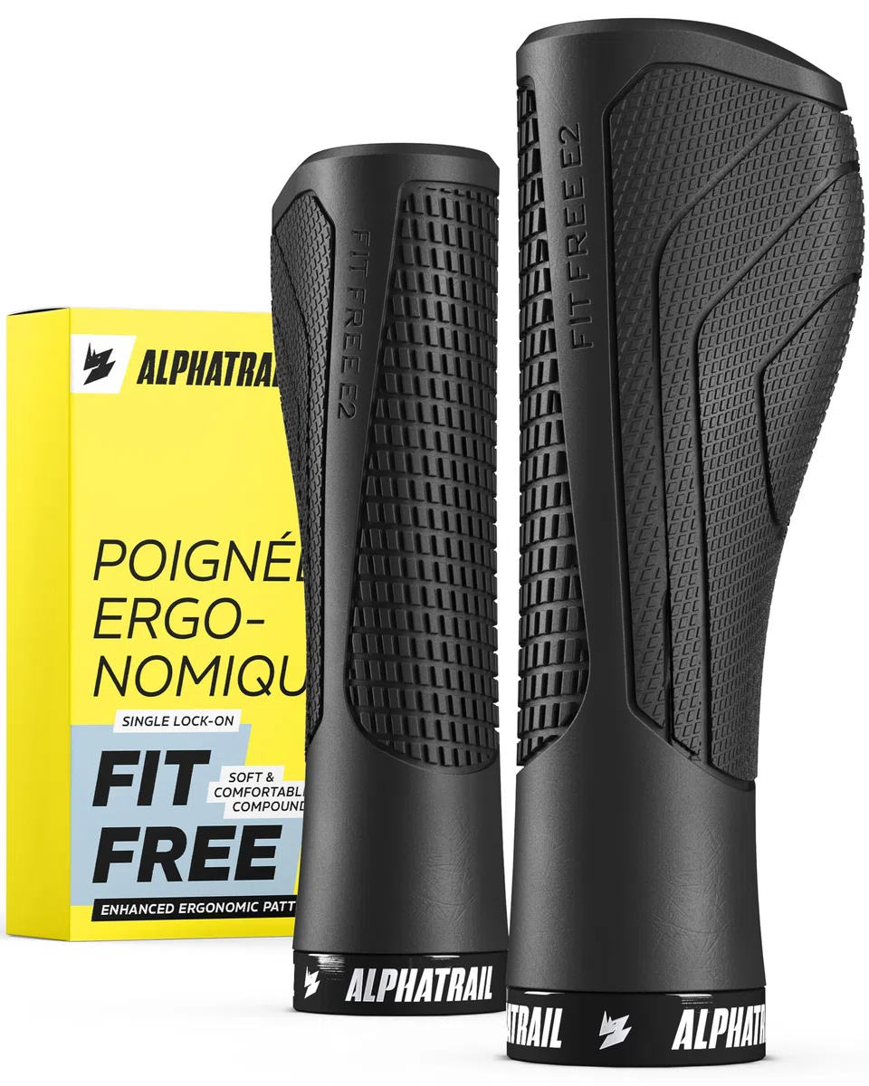 Alphatrail FitFree poignee Velo Ergonomique avec Toucher Naturel, poignée VTT Ergonomique Lock-on 22,2 mm, 1 Paire, poignée Ergonomique Velo pour randonnée, Trekking & vélo électrique