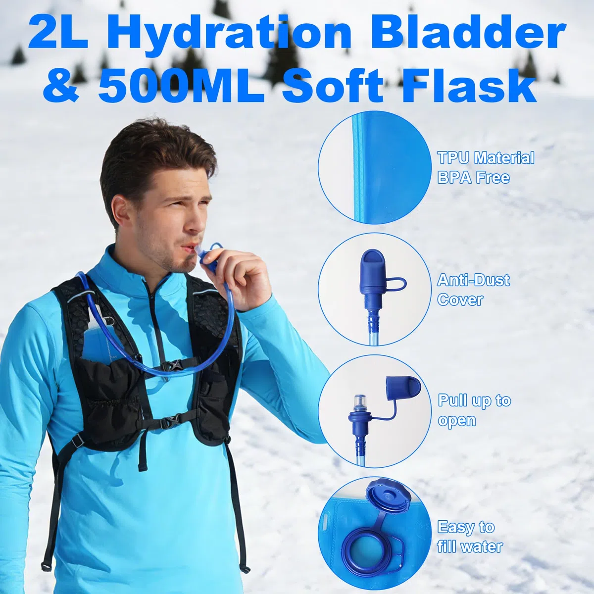 Gilet de Course pour Homme et Femme avec Poche à Eau de 2 l et Gourde de 500 ML - Sac à Dos d'hydratation Ultra léger et Respirant pour Homme pour Jogging, Trail, vélo, Marathon