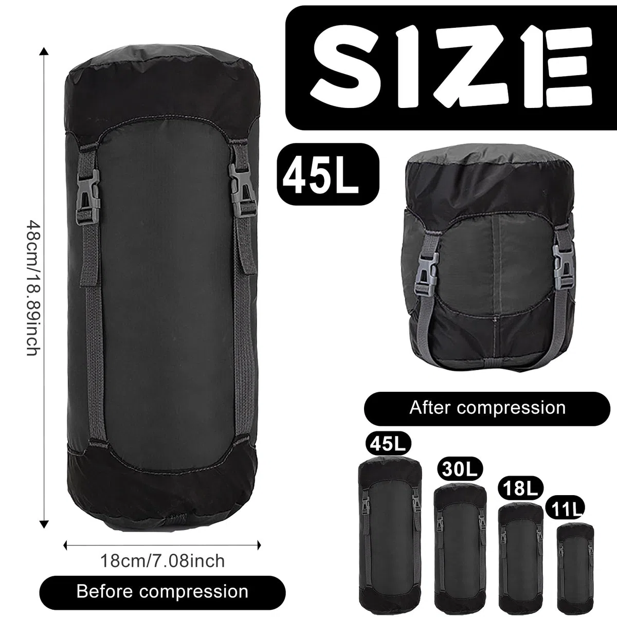 Sac De Compression pour Sac De Couchage,Sac De Rangement en Nylon Compact pour Le Camping,Sac De Rangement pour Sac De Couchage,Étanche Et Ultra Léger,pour Les Voyages,La Randonnée