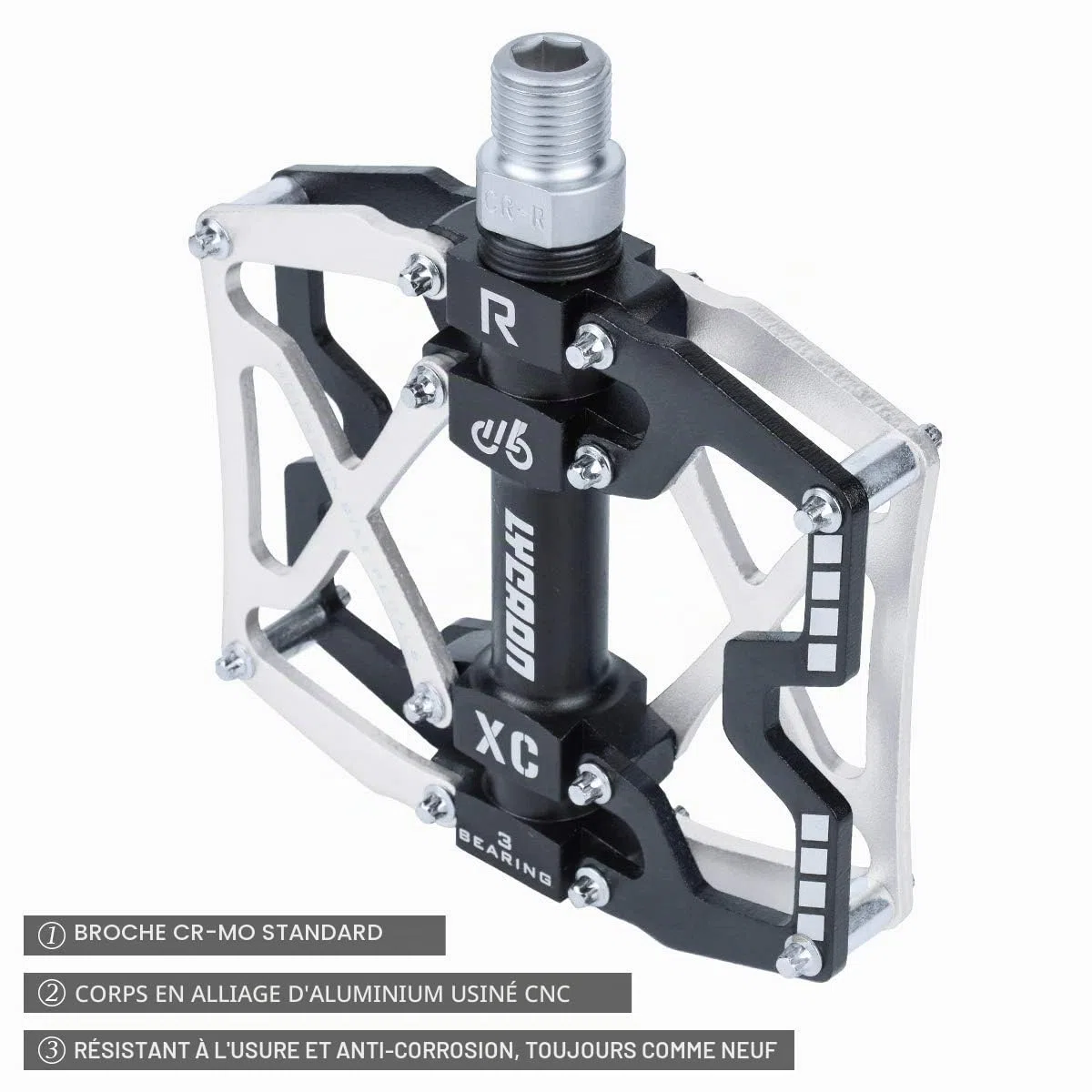 LYCAON Pédales pour Vélo, Pédale de vélo Antidérapante en Alliage d'aluminium CNC, 3 Pédales de Roulements pour BMX VTT 9/16 Pouces