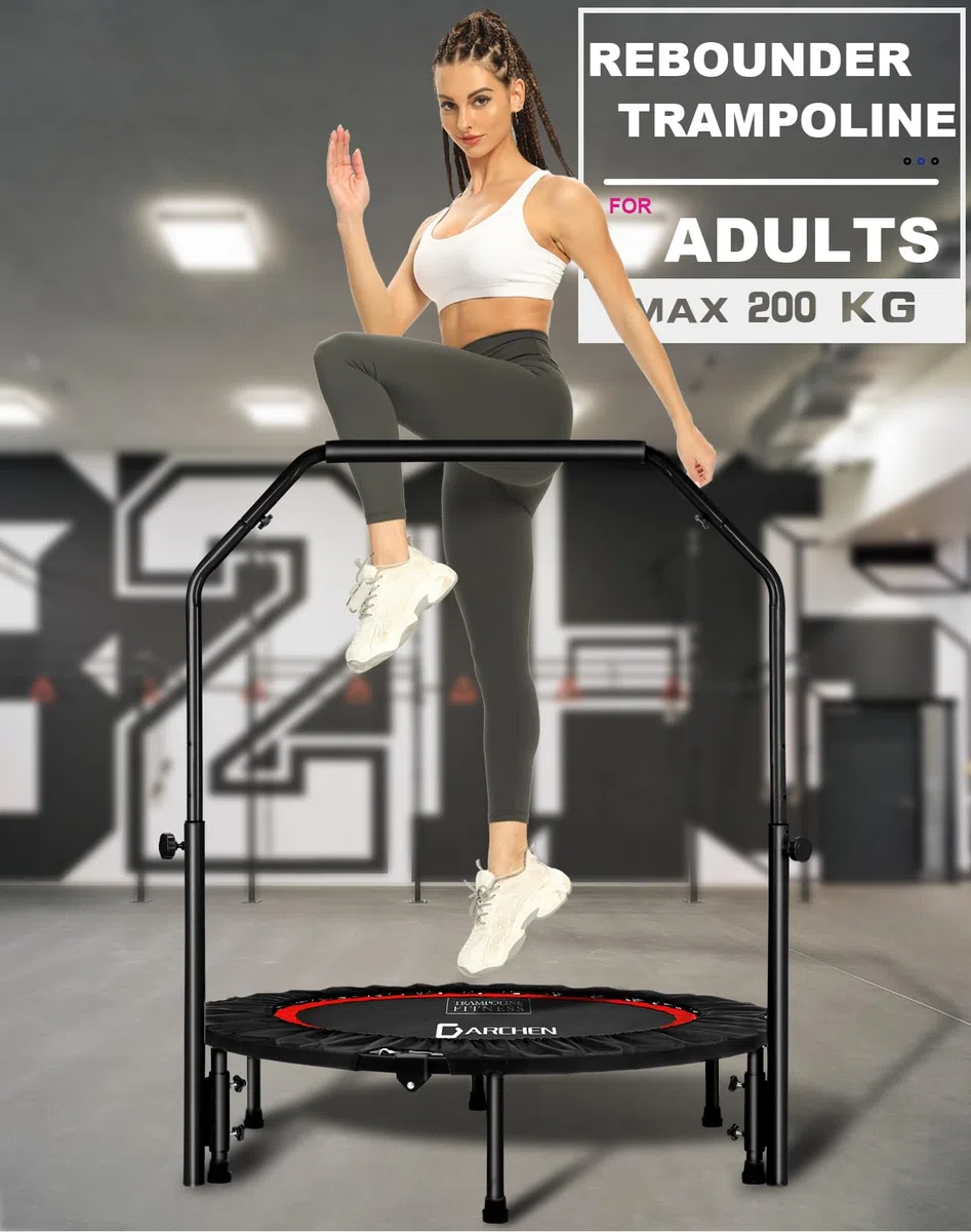 DARCHEN Mini trampoline Rebounder de 200 kg pour adulte, petit trampoline d'intérieur pour l'exercice, l'entraînement, le fitness, ressorts de conception améliorée pour un rebond plus sûr et plus