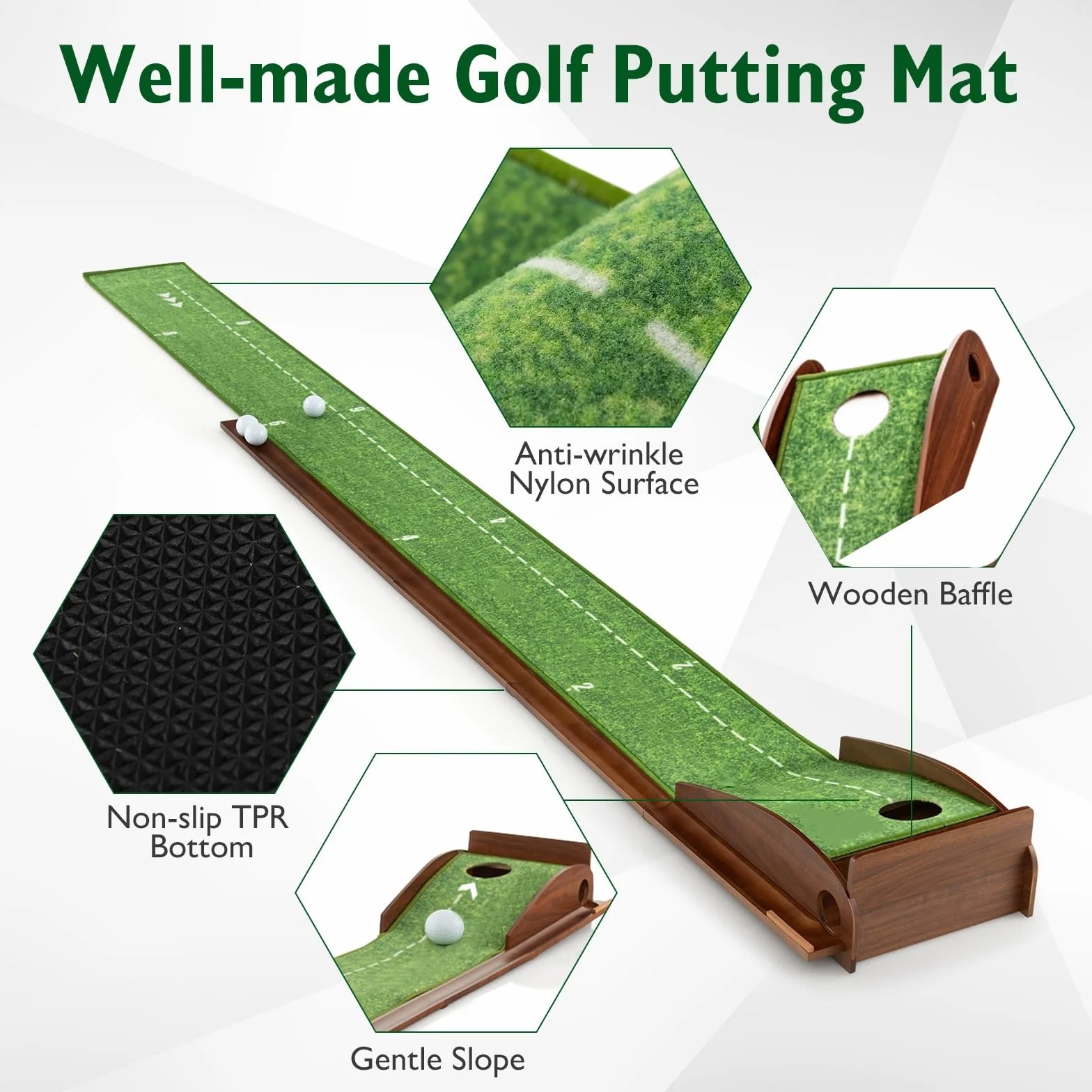 LIFEZEAL Tapis de Putting de Golf avec 1/2/3 Trous et Retour Automatique, Tapis d'Entraînement de Golf avec Boche, Enroulable et Portable, 3 Balons de Golf, Intérieur et Extérieur