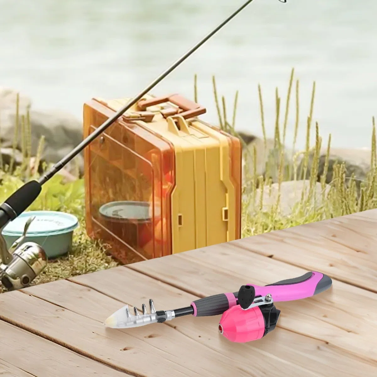 Kit de canne à pêche télescopique pour enfants avec moulinet, leurres et sac de transport, ensemble de canne à pêche de voyage, parent-enfant, sport de plein air, enfants débutants (rose)