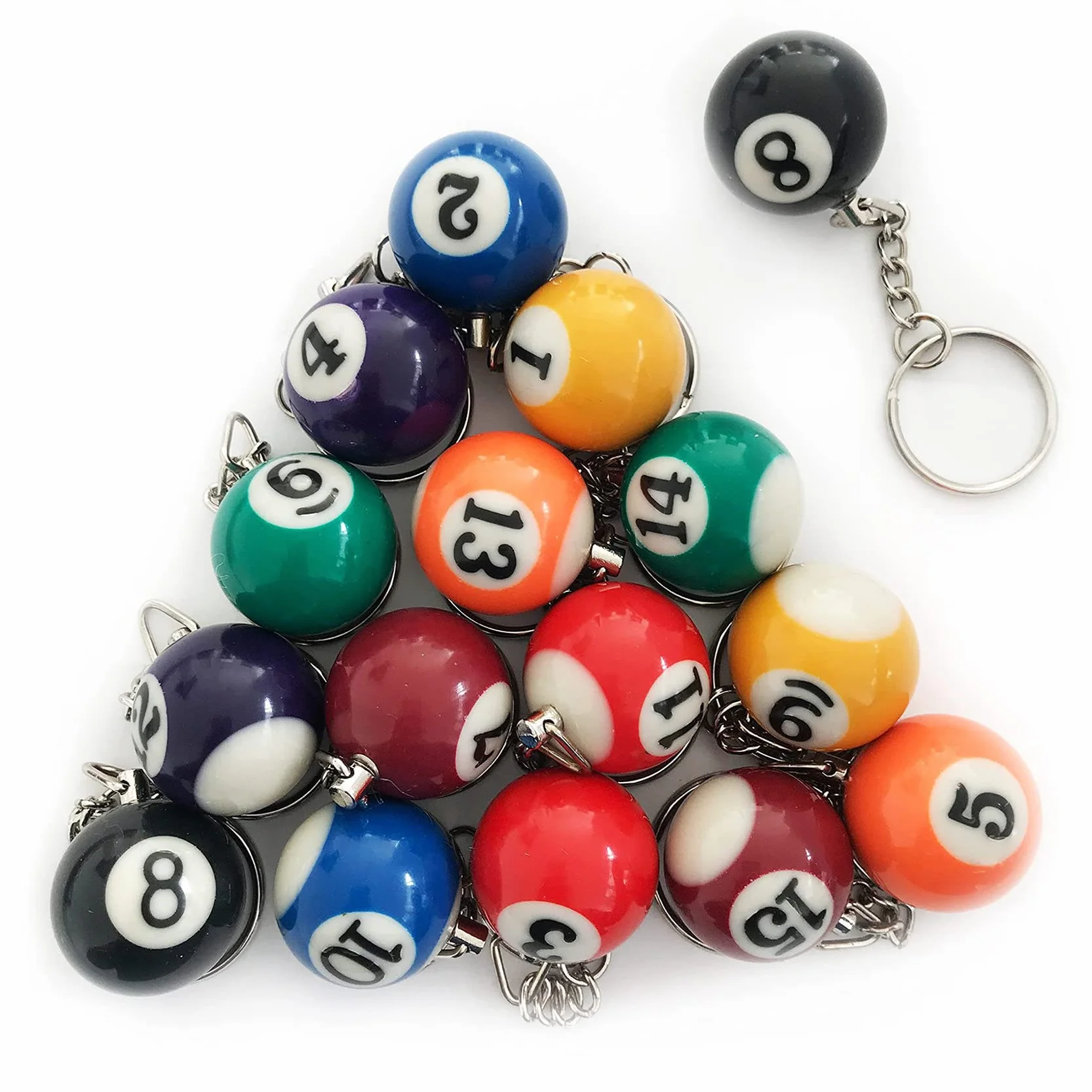 Lot de 16 boules de billard colorées pour porte-clés