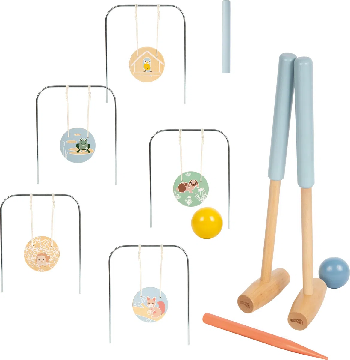 Small Foot Croquet « Garden Buddies » en Bois, Jeu d'extérieur Robuste avec de Jolis Motifs d'animaux, pour Enfants à partir de 3 Ans, 12646
