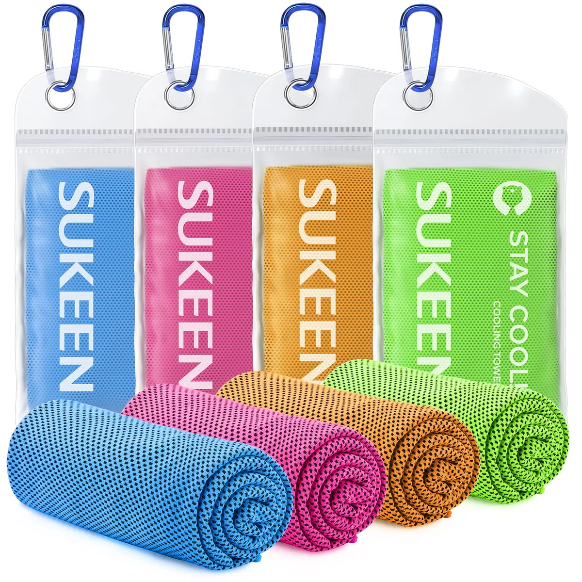 Sukeen Serviette de Refroidissement, 100x30cm Lot de 4 Serviettes Rafraîchissantes pour Le Cou, Serviette Sport Microfibre, Cooling Towel pour Entraînement, Fitness, Sports, Voyages, Yoga, Golf