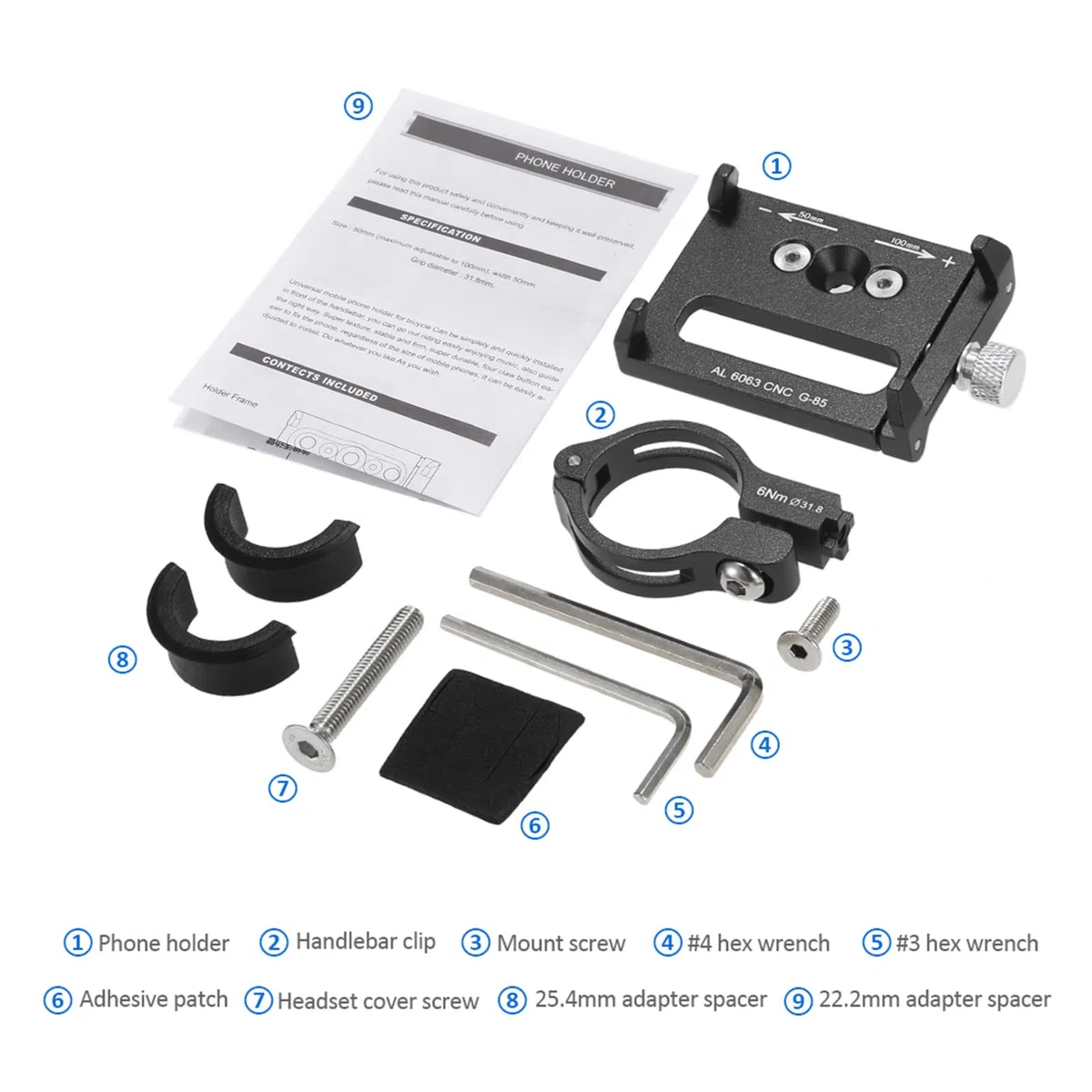Lixada Universal Support de Téléphone de Réglable Vélo de Support GPS Bracket Cradle Clamp pour Vélo de Montagne (Noir)