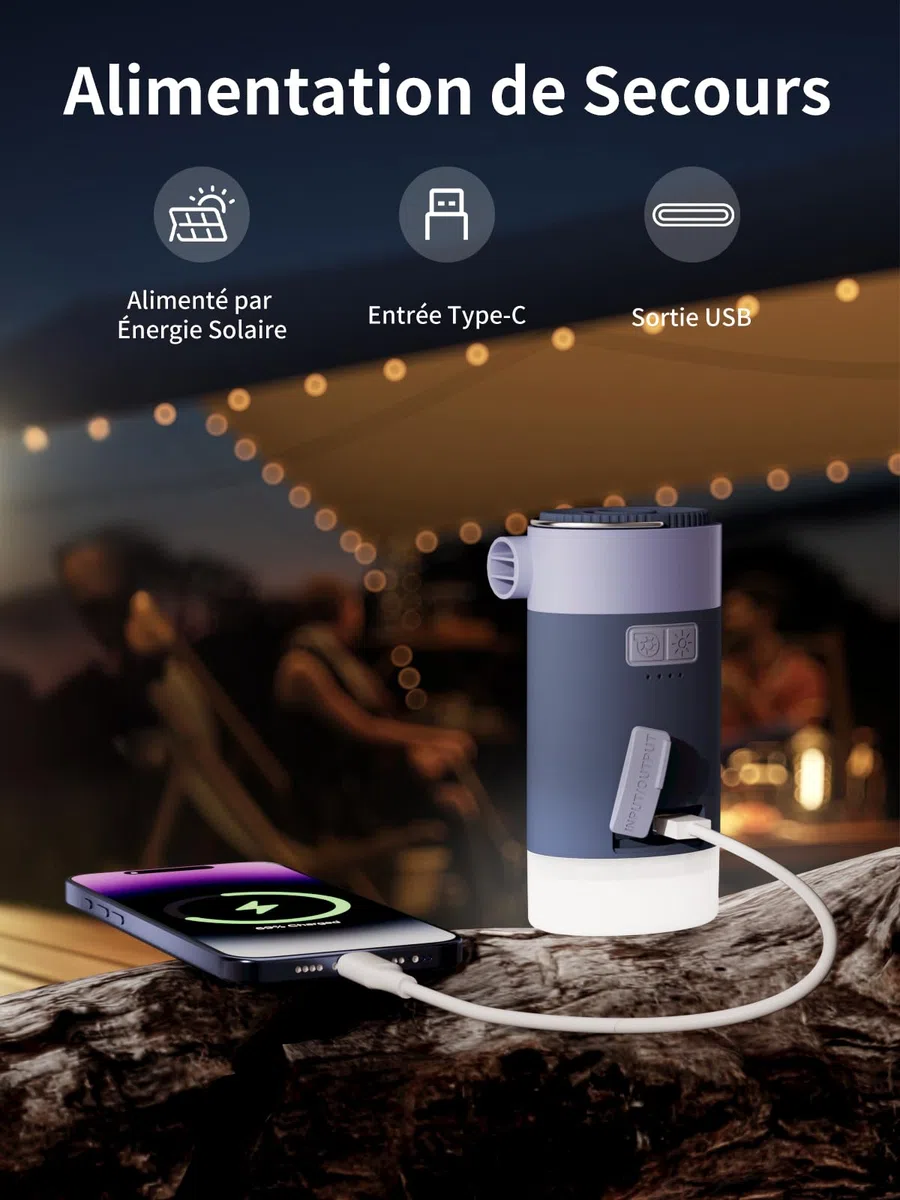 K Kasonic Pompe Électrique à Air avec Lampe de Camping, Pompes de Camping Rechargeables pour Dégonfler, Pompes pour Lits Gonflables pour Flottants de Piscine, Pompe Portable pour Voyages en Plein Air