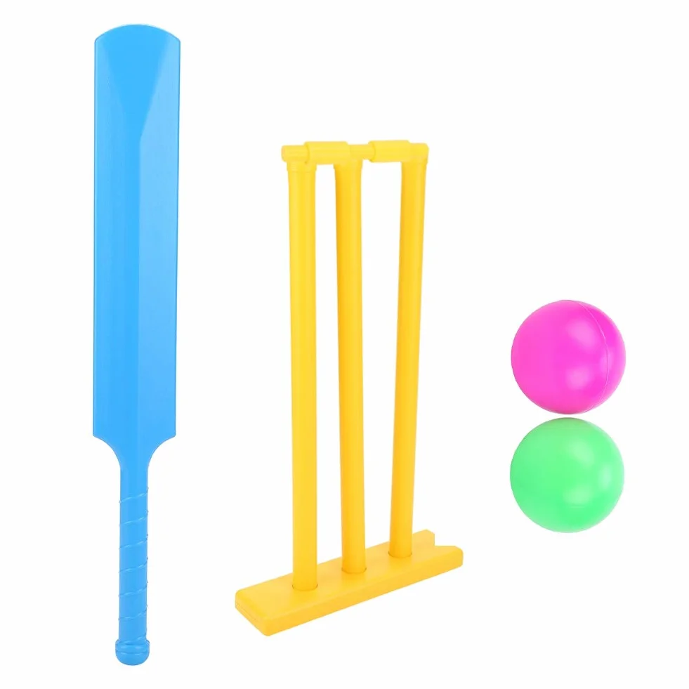 Jeu de Cricket pour Enfants Jeu de Cricket en Plastique Chauve-Souris et Balle de Cricket Jeu interactif de Plage Kit de Support de guichet Jeu de Sport pour l'extérieur et l'inté