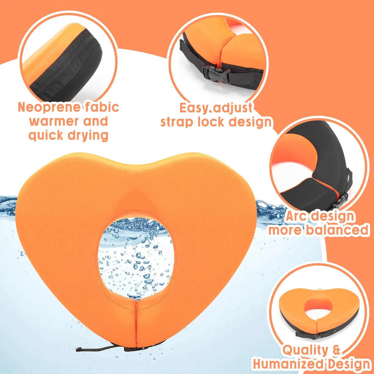 Geelin Collier de natation flottant pour soutien de la tête et du cou, rempli de particules de plastique mousse (non gonflable), dispositifs de flottaison pour adultes, s'adapte à la plupart des