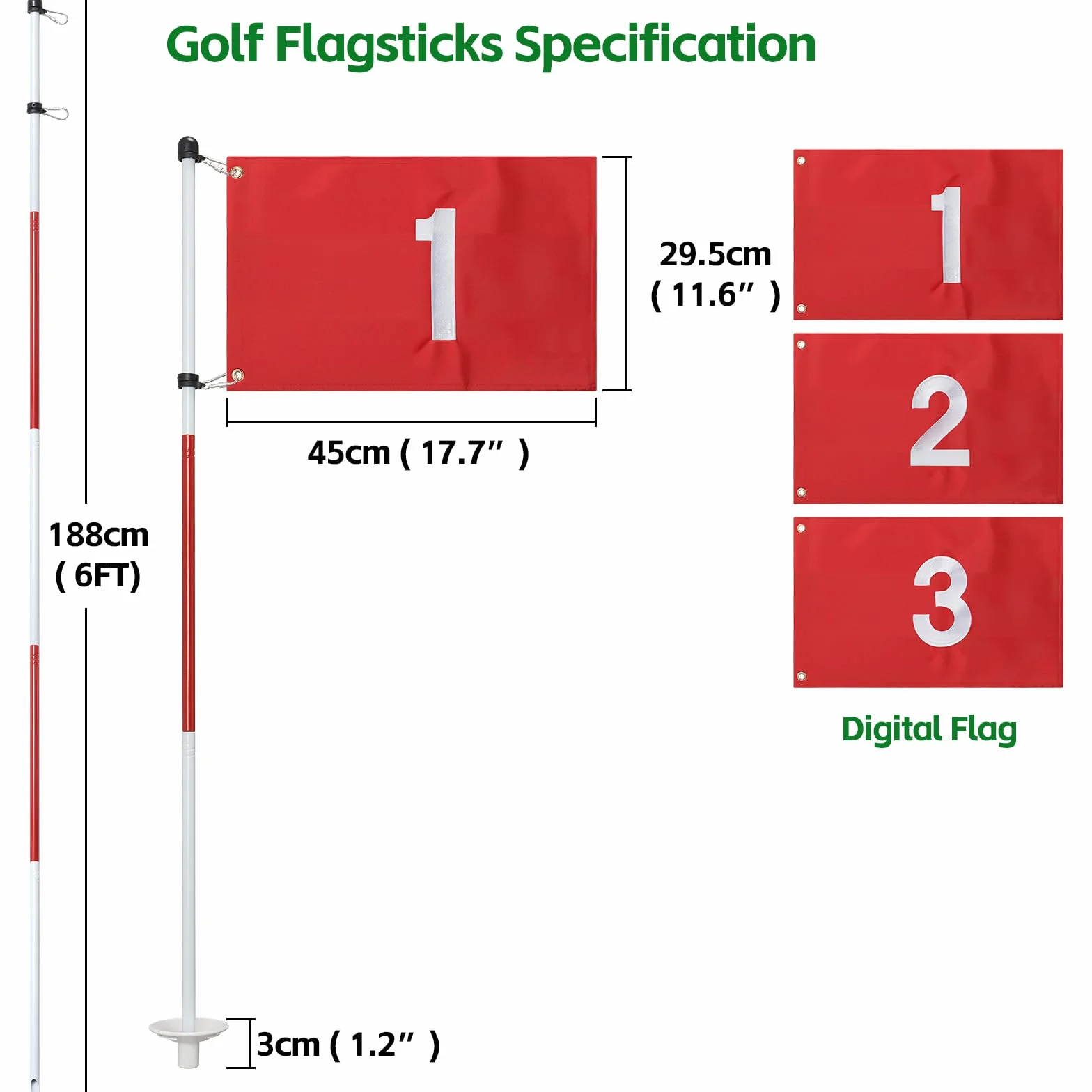 Mât de Drapeau de Golf de 188 cm pour la Maison, Drapeaux en Nylon pour Jardin avec 5 pièces Amovibles, gobelet perforé de Golf 3 et Drapeau pour Exercices de Putting