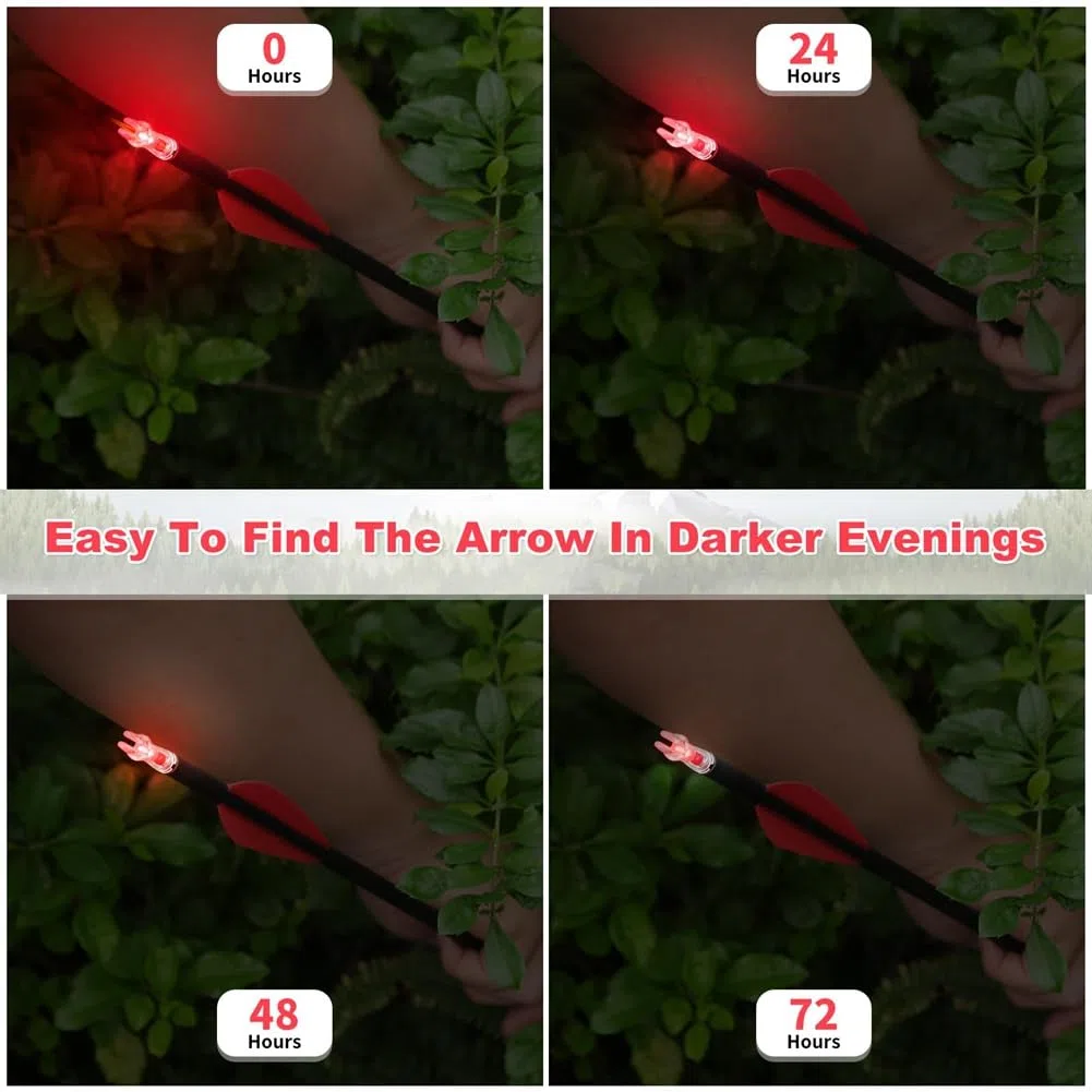 12 Encoches Lumineuses pour Flèches avec Diamètre Intérieur de 0,204, Encoches Lumineuses Haute Visibilité, Encoches de Flèches Lumineuses Rouges