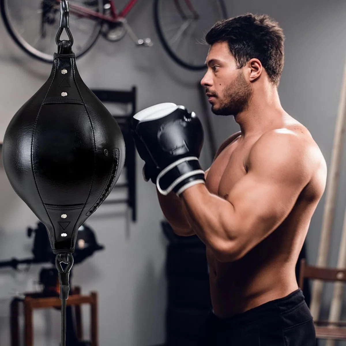 Sac à double extrémité – Cuir PU 33 x 19 x 19 cm | Balle de frappe flexible | Sac de frappe élastique à double extrémité en cuir PU – Pour exercices de coordination de gym, entraînement de base