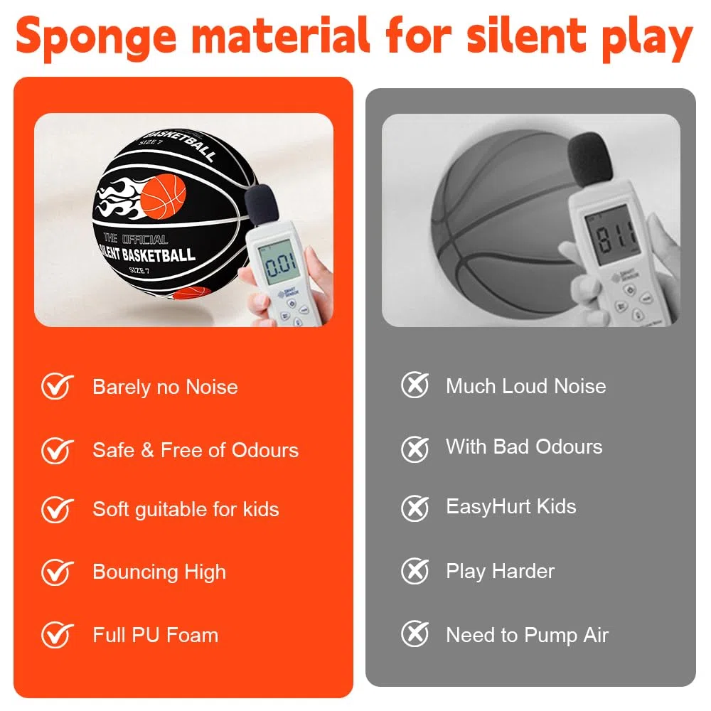 Silent Basketball, Basket-Ball Silencieux, Ballon De Basket Silencieux Taille 7, Ballon en Mousse Haute Densité Non Revêtue, Basketball D'intérieur Silencieux, pour Enfants 3 4 5 6 Ans
